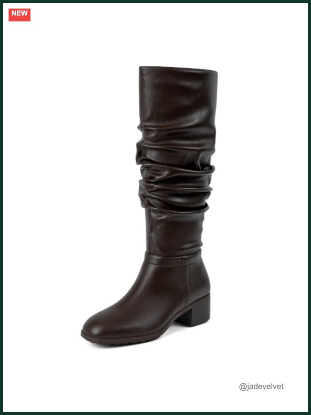 Faux Leather Knee High Boots Chunky Heel Side Zip Round Toe Women